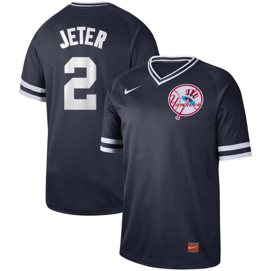 Men New York Yankees #2 Jeter Blue Nike Cooperstown Collection Legend V-Neck MLB Jersey->new york yankees->MLB Jersey